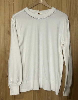 Suéter Liz Claiborne XL Marfil Manga Larga Perlas y Estrás en el Cuello Foto 1 de 4