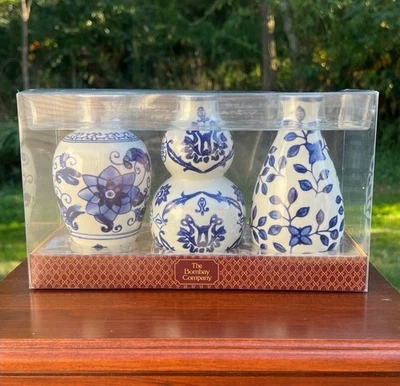 Bombay Company Blue & White Floral Ceramic Vases Set of 3 Willow Style Decor - Image 1 of 4