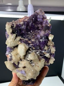 Top Quality Cubic Fluorite + Dog Tooth Calcite Specimen 1.350 kg Crystal Mineral - Picture 1 of 3