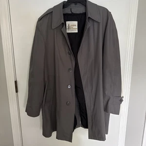 VTG London Fog Jacket Adult 44 Short Gray Single Breasted Men Trench Coat - Picture 1 of 12