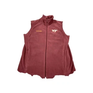 Columbia Vest Mens Large Burgundy Virginia Tech Hokies Fleece Full Zip Mock Neck - Picture 1 of 10