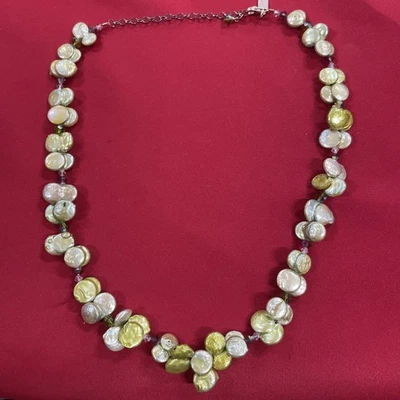 Creatively Claire Sterling Silver 925 Green Freshwater Pearl 23.25” Necklace Foto 1 de 4
