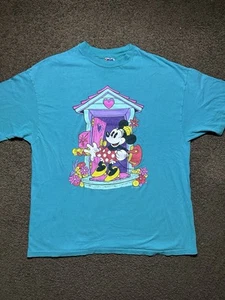 Vintage 90s Disney Minnie Mouse House Blue Large/XL T Shirt - Picture 1 of 7