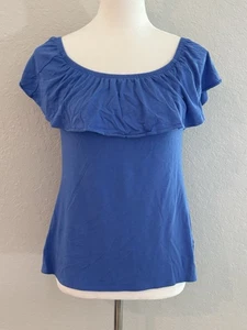LILLY PULITZER Blue Off the Shoulder Ruffle Top EUC Size Small - Picture 1 of 6