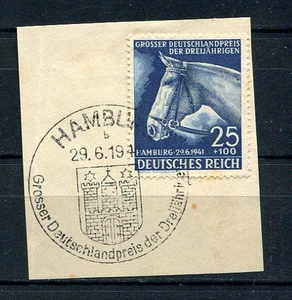 German Reich WW II : Horse race stamp from 1941 - fancy cancel Hamburg - Picture 1 of 1