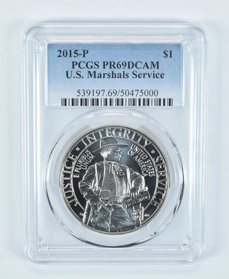 2015-P US Marshals Commemorative Dollar PR69 DCAM PCGS Blue Label - Image 1 of 4