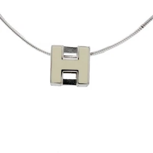Hermes H Cube Logo Choker Necklace Ivory White Silver 42.5cm Used A Rank - Picture 1 of 7