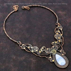 Cobre Pera Azul Encaje Ágata Piedra Alambre Envuelto Flor Nuevo Collar Cadena Joyería - Imagen 1 de 6