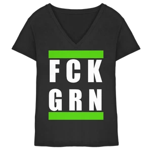 FCK GRN - Verde No Gracias - Camiseta Mujer Cuello en V | Baerbock Habeck Política - Imagen 1 de 4
