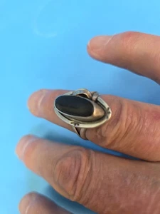 Mid-Century Modernist Sterling Silver Onyx Ring Signed GJS Taxco Mexico 925 - Bild 1 von 5