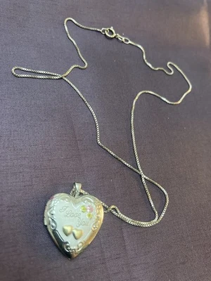 Pingente medalhão coração vintage prata esterlina 925 “I Love You” com corrente - Imagem 1 de 4
