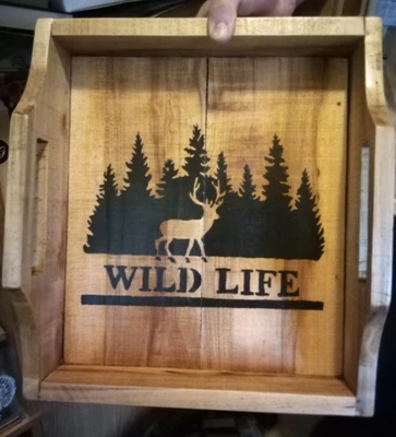 Handmade Wooden Serving Tray With Wildlife Motif - Image 1 of 3