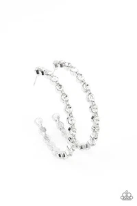 Paparazzi Royal Reveler White Earrings Hoops - Picture 1 of 1