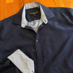 Society of Threads Mens Medium Shirt Navy Blue Dot Slim Fit Button Down - Picture 1 of 7