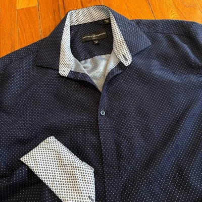 Society of Threads Mens Medium Shirt Navy Blue Dot Slim Fit Button Down - Image 1 of 4