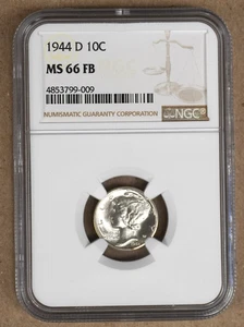 1944-D MERCURY DIME NGC MS66FB FULL BANDS 799009 - Picture 1 of 2
