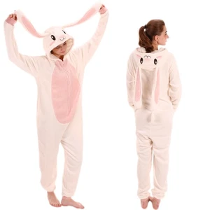 COSUSKET Unisex Adult Flannel Bunny Bodysuit Pajamas Halloween Kigurumi Costume - Picture 1 of 8