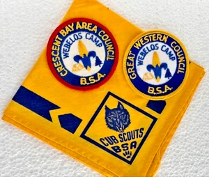 WEBELOS CAMP Patches CRESCENT BAY 60's & GREAT WESTERN COUNCIL & Cub Neckerchief - Picture 1 of 4