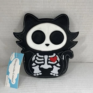Sleepyville Critters Glow in the Dark Skull Cat Crossbody Bag Purse Black - Picture 1 of 4