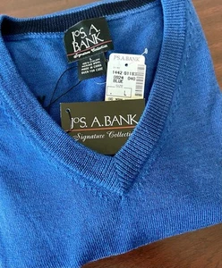NWT Jos A Bank Signature Collection Men's Blue Pullover Sweater Sz L Merino Wool - Picture 1 of 7