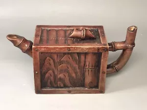 Vintage Chinese Zisha Teapot Bamboo Box Shape Handle - Picture 1 of 12