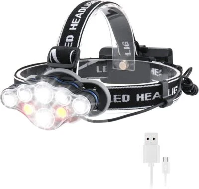 LED Headlamp Headlight USB Rechargeable Waterproof LED Head Torch 8 Modes Helmet - Image 1 of 4