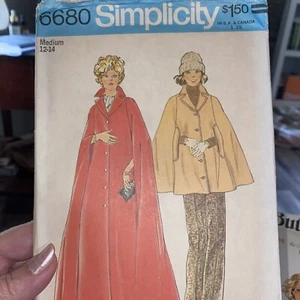 SIMPLICITY 6680 VTG 70s Retro CAPE Trench Duster Med 12 14 Fashion Pattern UNCUT - Picture 1 of 3