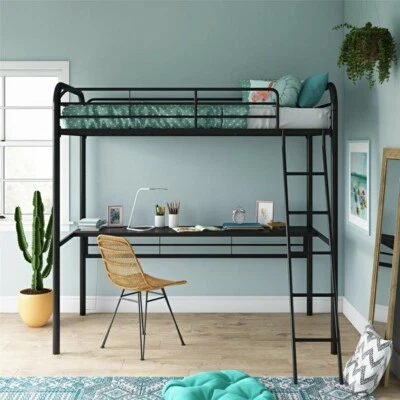 Черная металлическая двухъярусная кровать в стиле лофт со столом - Изображение 1 из 4