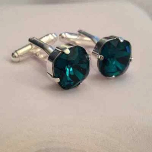 2 Ct Cushion Lab-Created Emerald Men's Charming Cufflinks 14k White Gold Plated - Picture 1 of 5