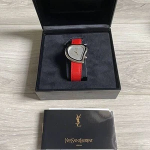 YVES SAINT LAURENT Heart Watch Silver Dial Red leather band Box - Picture 1 of 10
