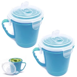 2 Microwave Soup Food Bowl 30.5oz Vent Lid Plastic Mug Freezer Container Storage - Picture 1 of 1