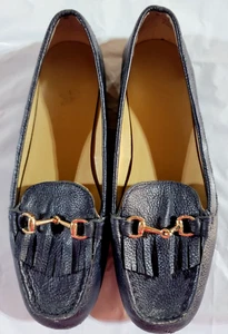 Talbots Tasseled Navy Leather Loafers Women’s 6.5M Gold Buckle Accent Non-Slip - Picture 1 of 4