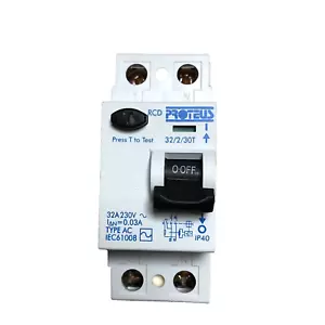 PROTEUS 32A 30MA DOBLE 2 POLOS RCD 32/2/30T AC IP40 RCCB - Imagen 1 de 4
