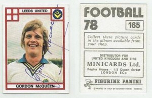 Gordon McQueen signed unused Panini Football 1978 Sticker #165 Leeds Scotland