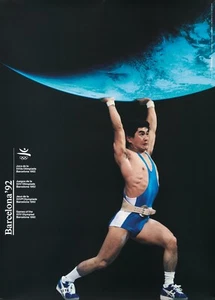 Original Vintage Poster Barcelona Olympics 1992 Weightlifting Earth - Picture 1 of 1