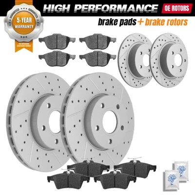 Rotores delanteros traseros perforados pastillas de freno de cerámica para Ford C-Max 2013-2016 2017 2018 Foto 1 de 4