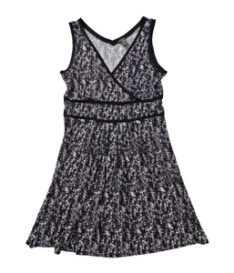 Ann Taylor Mock Wrap Dress Women's Large Black White Sleeveless A-Line EUC - Picture 1 of 8