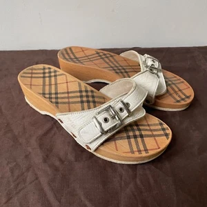 Burberry Vintage Women's Nova Check Wooden Clogs Size US 6 UK 3 - Picture 1 of 7