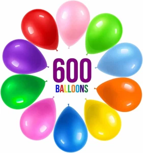 600 Party Balloons 12 Inch 10 Assorted Rainbow Colors - Bulk Pack of Strong Late - Picture 1 of 7