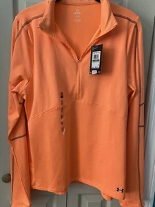 Under Armour Womens 1/2 Zip Fitted Top Orange Athletic Shirt Large - New - Picture 1 of 8