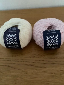 2 x 50g MillaMia Naturally Soft Merino Wool in Petal and Snow - Picture 1 of 2