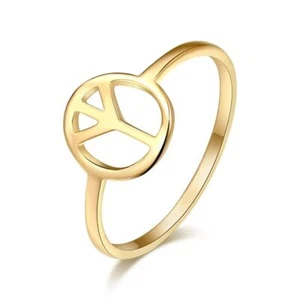 Anello Acciaio Inox Simbolo Pace Love Argento Colore Oro Fasce Tonde 1pz - Foto 1 di 14