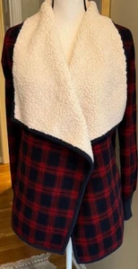 Abercrombie and finch plaid shearing open front jacket fleece Small - Picture 1 of 4