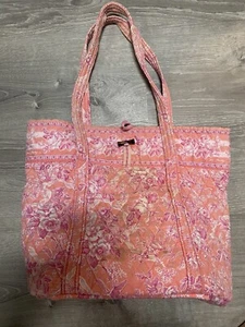 VERA BRADLEY Pink Paisley Plaid Large Tote Handbag Or Diaper Bag. Hard Bottom - Picture 1 of 11