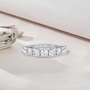 1.00 Ct Lab Grown Diamond VS/FG Five-Stone Wedding Band For Women's 925 Silver - Picture 1 of 12