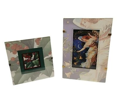 Conjunto de arte enmarcado marco de fotos de Navidad vintage Holly Angel 1997 oficina de correos USPS Foto 1 de 4