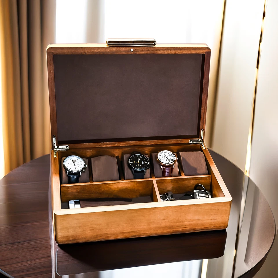 Saleberate Watch Box for Men - Personalized Wood Organizer with 5 Slots - Image 1 of 4