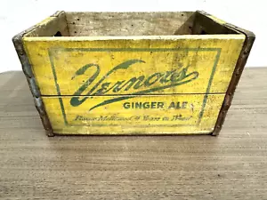Vintage Yellow Vernor's Ginger Ale 1950-1960's Wood Crate Advertising Box Soda - Picture 1 of 6