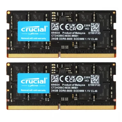 Crucial 48GB 2X24GB DDR5 5600MHz PC5-44800 CL46 SODIMM Memory Ram CT24G56C46S5 - Image 1 of 4