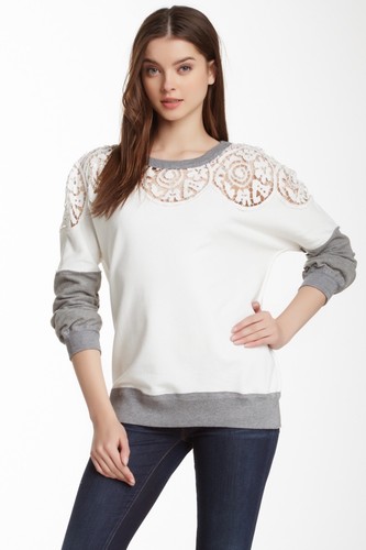 OFF WHITE Felpa pullover all'uncinetto Liberty Garden pizzo avorio XS S M nuova con etichetta 4GBF7012